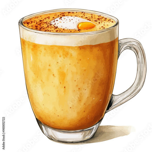 Vietnamese Egg Coffee, watercolor vector, isolated on a white background.