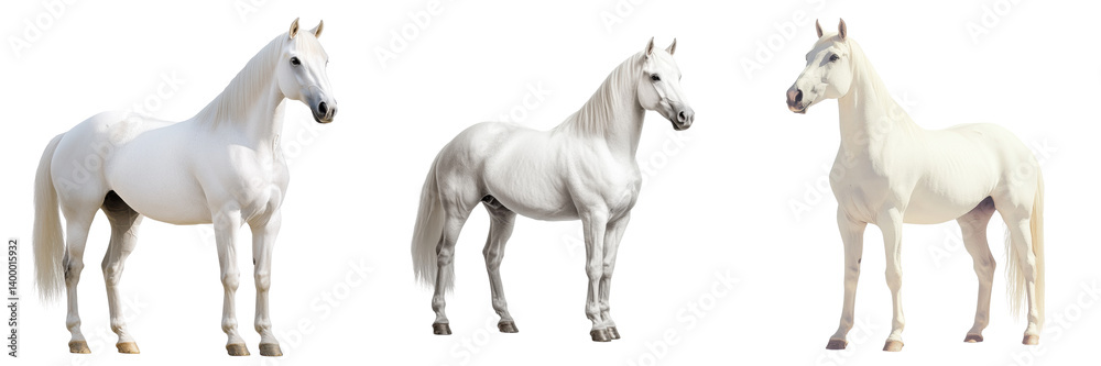 Obraz premium Elegant White Horses Standing in Natural Poses