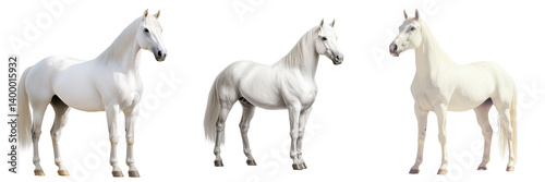 Elegant White Horses Standing in Natural Poses