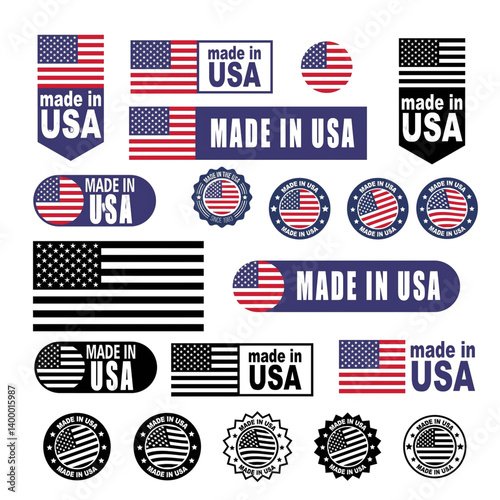 Made in USA Labels and Badges – American Flag Icons for Branding, Packaging & Product Identity 