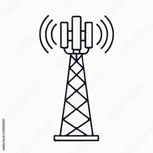 Communication tower icon with radio waves on a minimalist background  