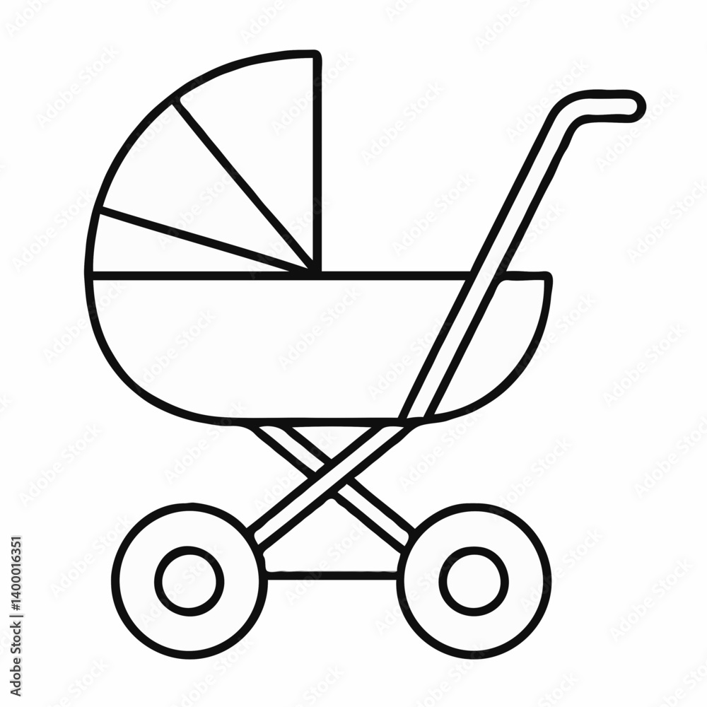 Line Art Baby Stroller Icon in Minimalist Style Line Art Baby Stroller Icon in Minimalist Style