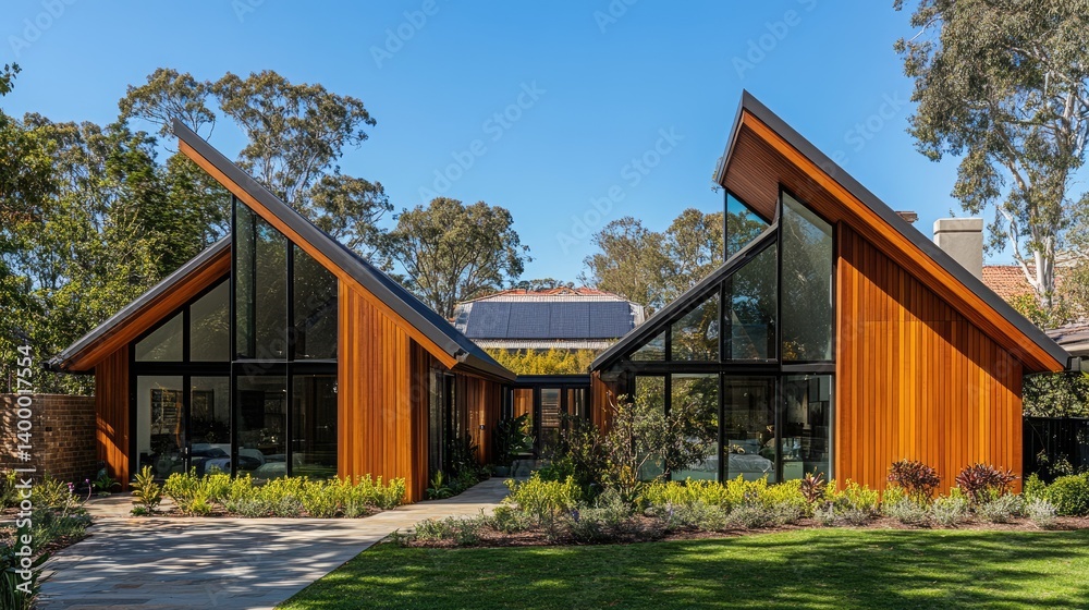 Zen-inspired wooden faade balancing minimalist symmetry and warm textures Zen-inspired wooden faade balancing minimalist symmetry and warm textures