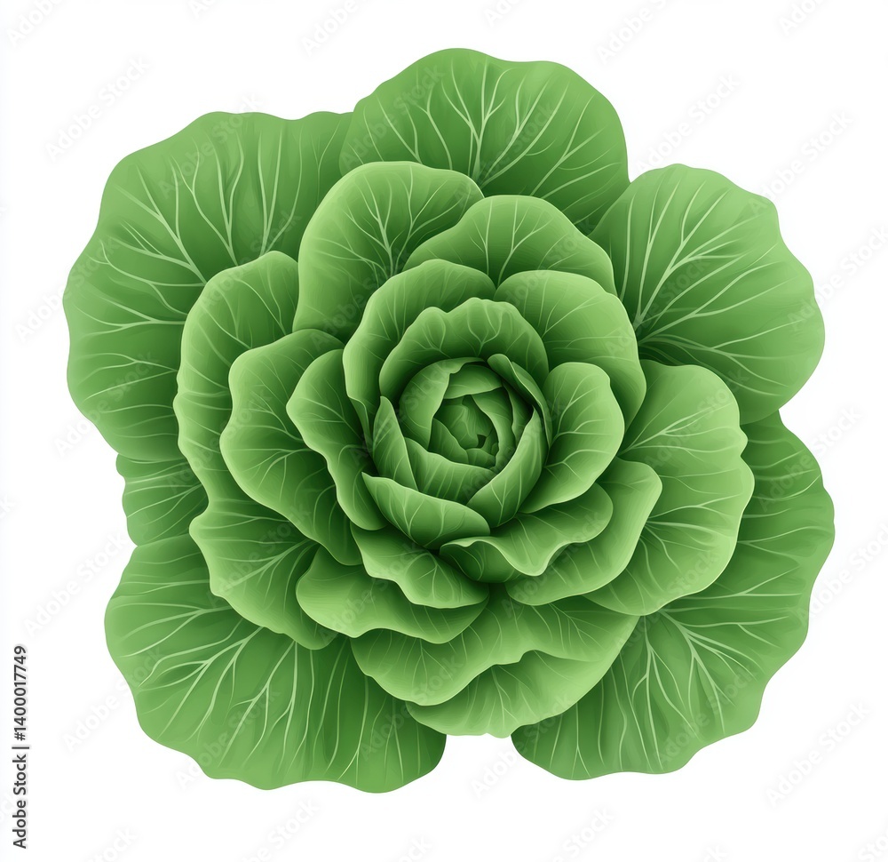 Fototapeta premium Vibrant Cabbage: A detailed illustration of a fresh, verdant cabbage head, the image captures the vegetable's natural beauty and healthy freshness.