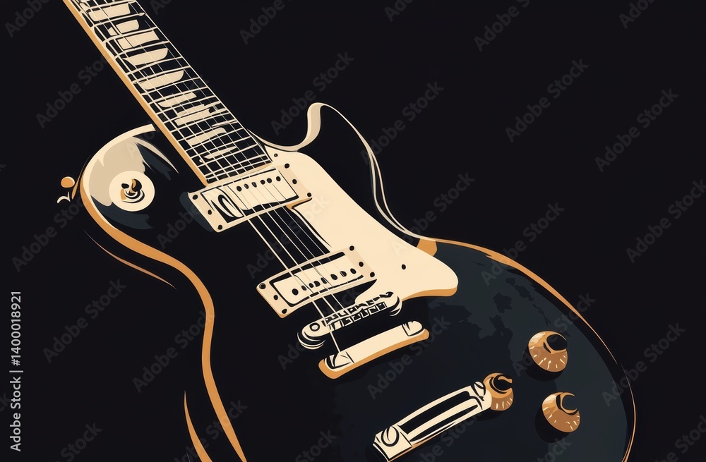 Electric Guitar on Black: An iconic electric guitar gleams with vintage charm against a dramatic dark backdrop, showcasing the sleek lines and intricate details of this classic instrument. Electric Guitar on Black: An iconic electric guitar gleams with vintage charm against a dramatic dark backdrop, showcasing the sleek lines and intricate details of this classic instrument.