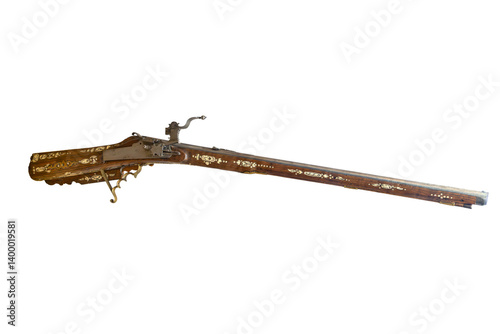 Obraz na płótnie Hunting rifle with a wheel lock, isolated on a white background w salonie