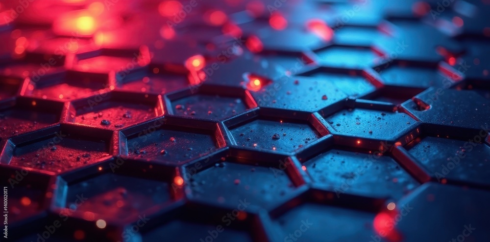 Interlocking metallic hexagons, vibrant light streaks, shine, contemporary, hexagonal Interlocking metallic hexagons, vibrant light streaks, shine, contemporary, hexagonal