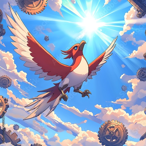 Skybird Soaring with Gears Falling.