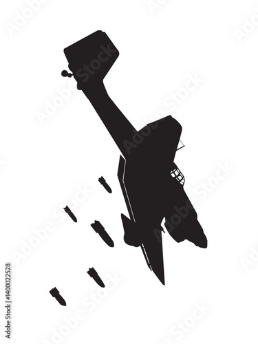 Silhouette of WWII dive bomber with bombs on white background. Vector illustration for your military style design and military chevron prints
