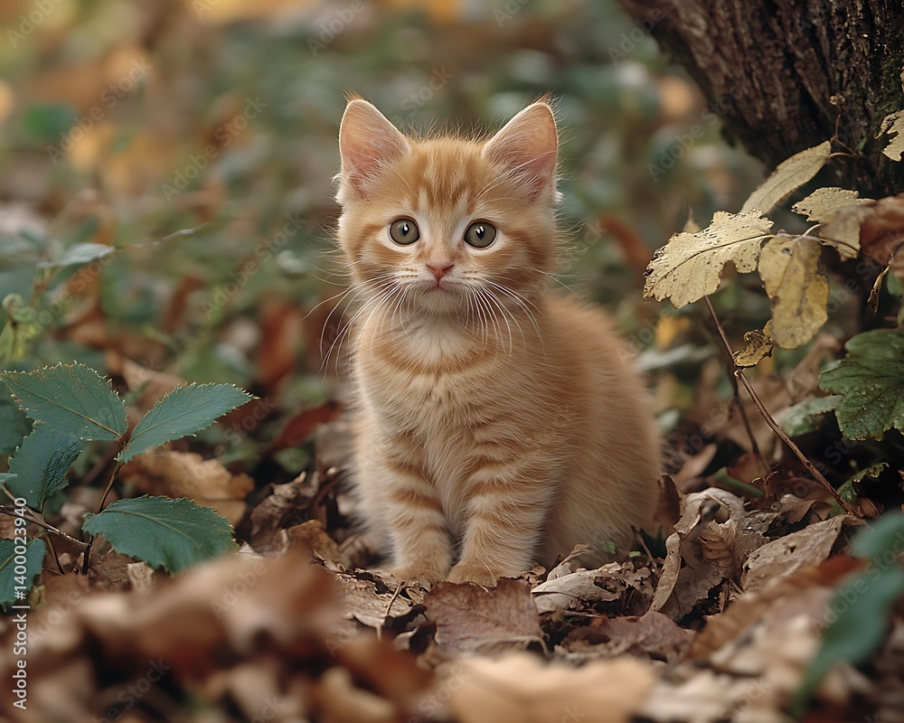 Kitten in Autumn Leaves