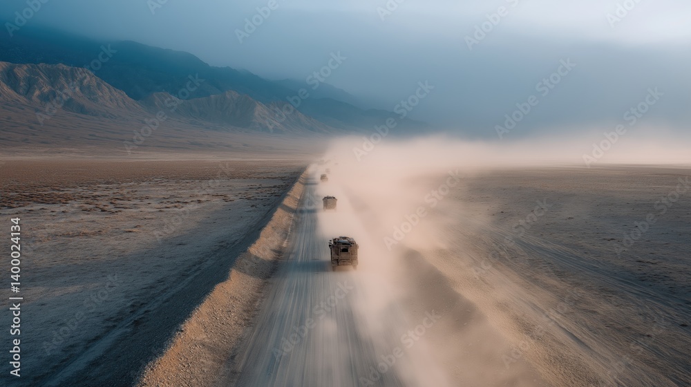 Fototapeta premium Dusty road through desert landscape