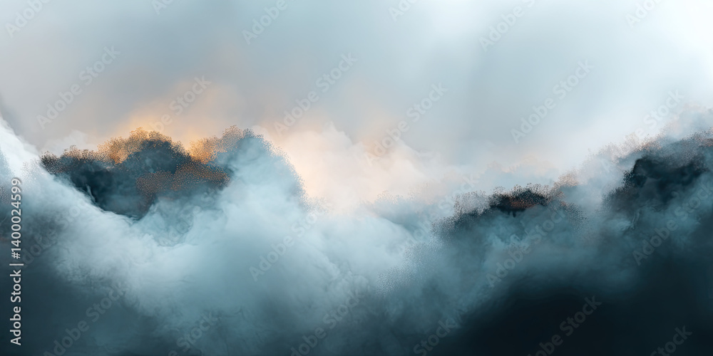 Fototapeta premium Misty fog and smoke wavy pattern, colorful abstract shapes, digital background, flowing waves, soft atmospheric design