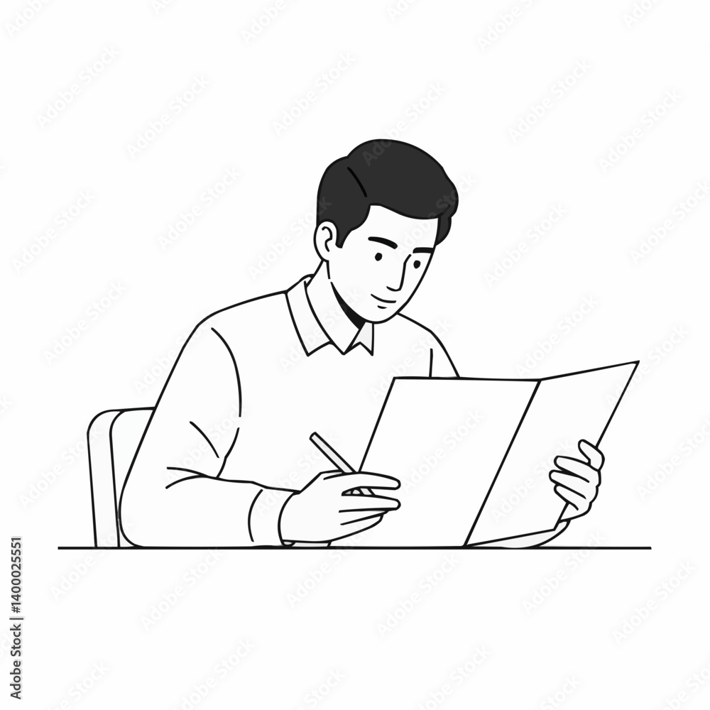 Young finance intern studying diligently at a desk Young finance intern studying diligently at a desk