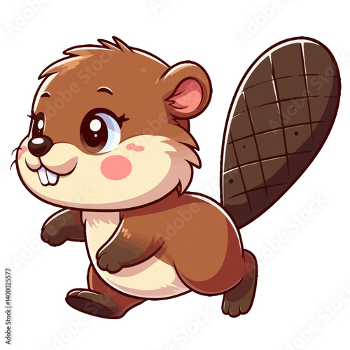 UntitledCharming cartoon illustration of a cute, brown beaver with big, expressive eyes, buck teeth, and a distinctive flat tail. Represents adorable animals, wildlife, and children's themes.