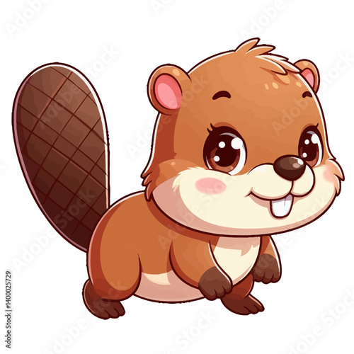 UntitledCharming cartoon illustration of a cute, brown beaver with big, expressive eyes, buck teeth, and a distinctive flat tail. Represents adorable animals, wildlife, and children's themes.