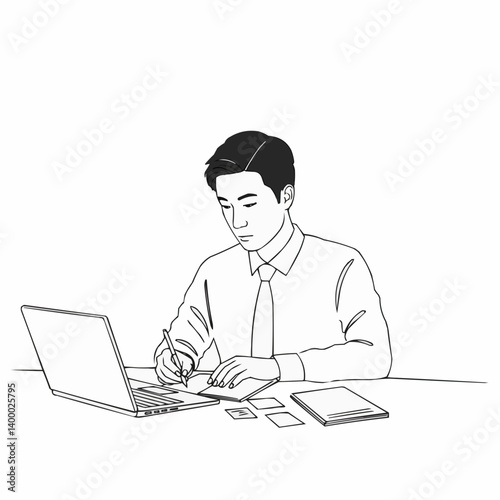Male entrepreneur planning ideas while working at a laptop  