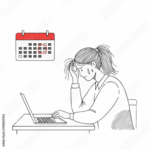 Stressed woman worried about deadline while working on laptop  