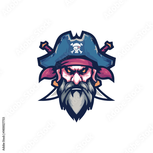 Old Pirates shield Mascot vector Logo esports for gaming