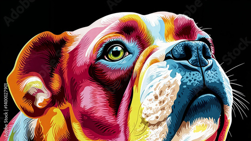 Obraz na płótnie Vibrant portrait of a bulldog, showcasing bold colors and detailed features. w salonie