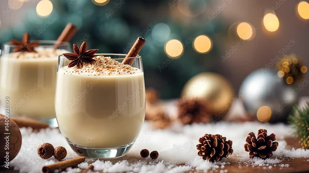 hot eggnog typical of Christmas, made at home all over the world, based on eggs and alcohol. called eggnog