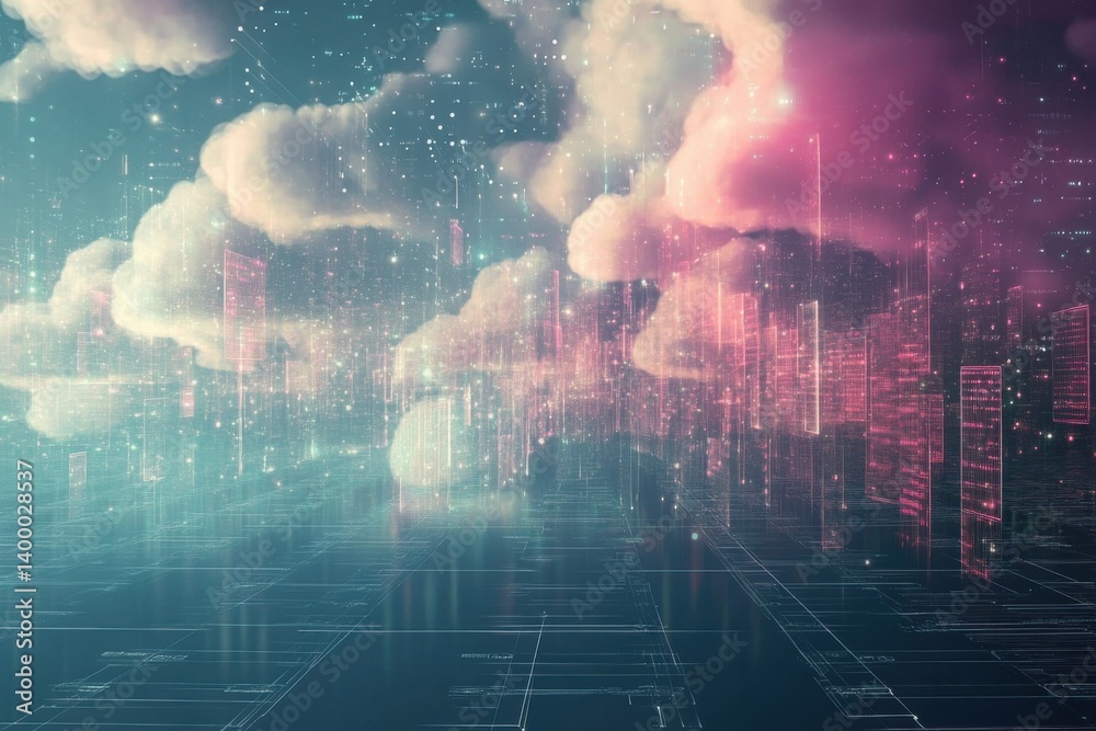 Obraz premium An abstract background depicting processing of digital data in a virtual cloud environment