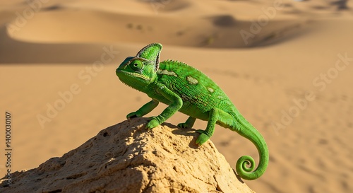 A chameleon changing color to match desert sand.
