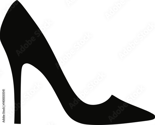 A Silhouette Vector Illustration of a High Heel Shoe in Solid Black.