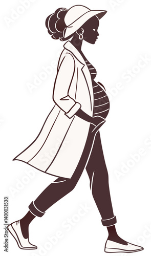 Modern City Mom Walking Pregnant Lady in Trench Coat