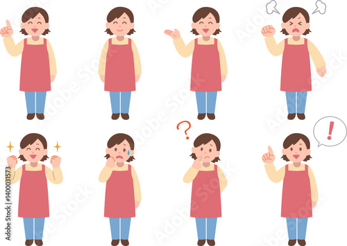 エプロンを付けた女性のイラストセット