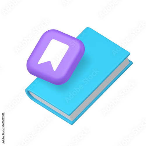 Book reading bookmark badge library literature education 3d icon realistic vector illustration. Paper literary tag flag for page information remember guidebook textbook encyclopedia novel dictionary