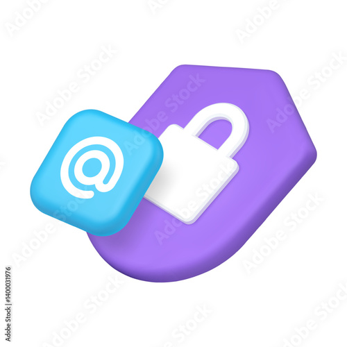 Email electronic mail security cyber crime safety antivirus protect 3d icon realistic vector illustration. Anti spam document data protection confidential authentication authorization shield padlock