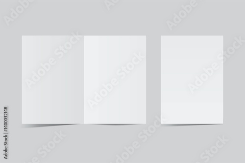 A4 Bifold Blank Mockup, Open Leaflet template .Blank paper cover for  pamphlet, catalog, flyer, notecards, note paper, greeting card, wedding invitation, gift card, postcard, flier, brochure or letter