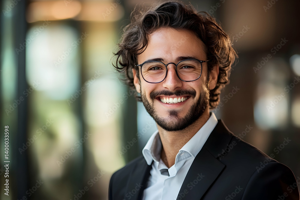 Man smiling wearing glasses and a black suit jacket Man smiling wearing glasses and a black suit jacket