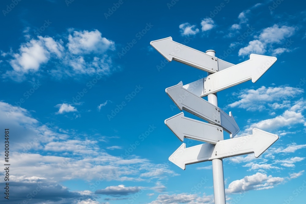 Multiple directional signs against a vibrant sky Multiple directional signs against a vibrant sky