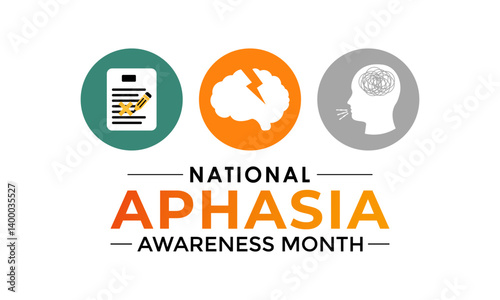 National Aphasia awareness month is observed every year in June. Human, brain with Realistic ribbon. Educate the public about aphasia a language disorder affecting speaking, writing, and comprehension