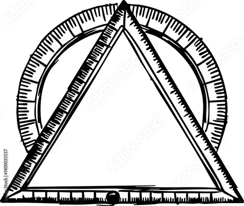 Measuring angles triangular ruler and protractor tools in a classroom setting educational illustration learning environment top-down view