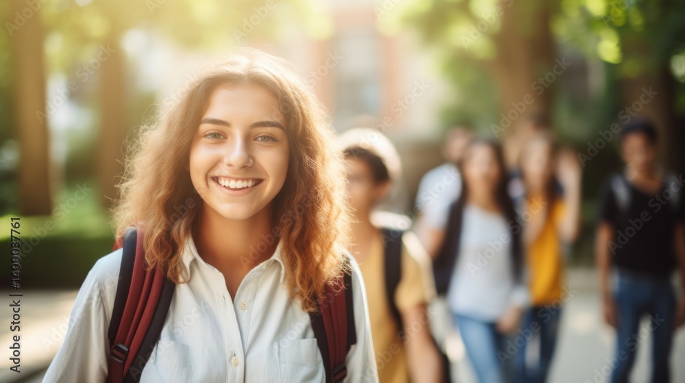 young high school student together with other students in background