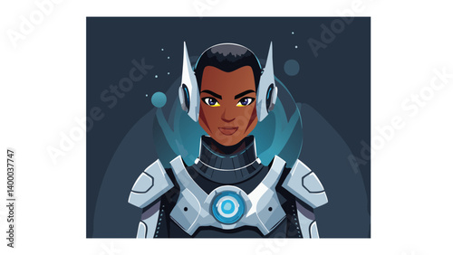Futuristic Cyborg Warrior Character – Tech-Inspired Vector Design