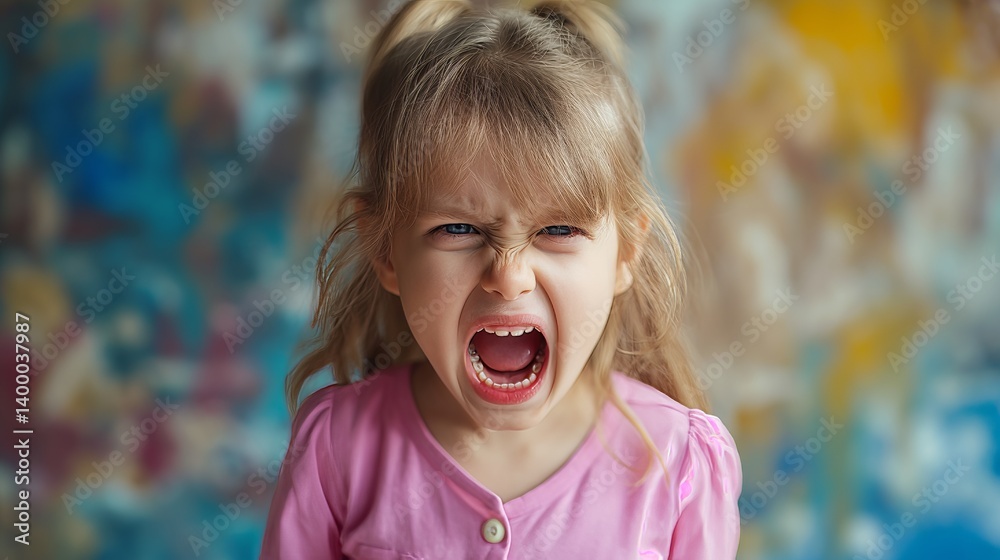 little young girl is angry, cries and screams