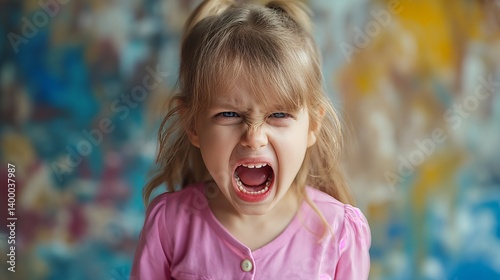 Obraz na płótnie little young girl is angry, cries and screams w salonie