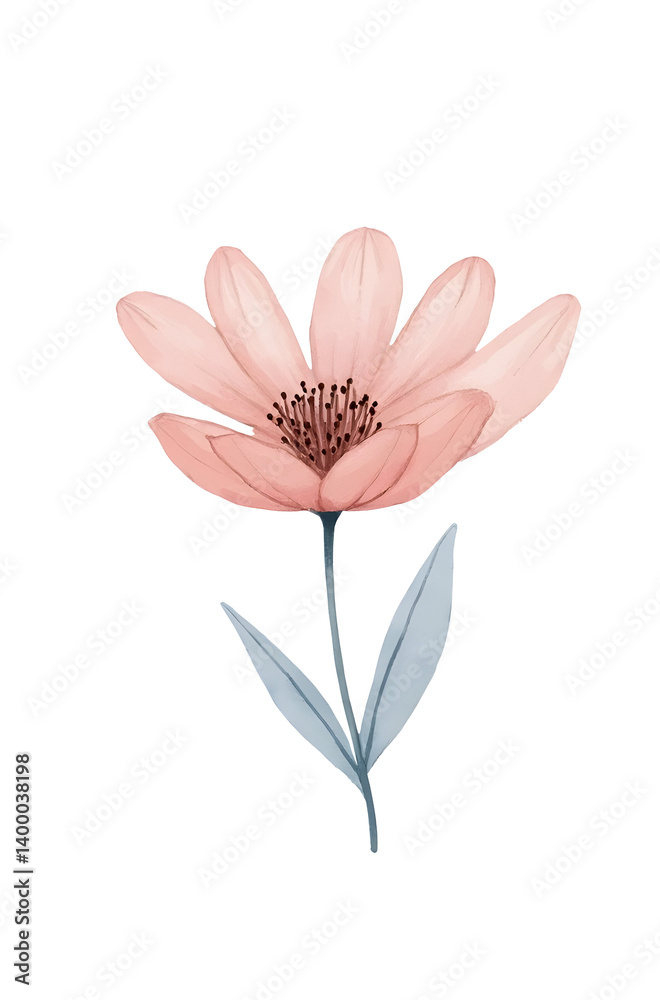 Elegant pink flower clipart artwork nature decorative design soft background minimalist style,isolated,transparent background,cut out