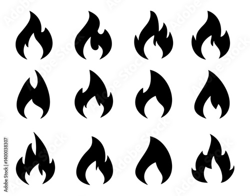 Fire icon collection. Fire flame symbol. Bonfire silhouette logotype. Flames symbols set flat style - stock vector.
