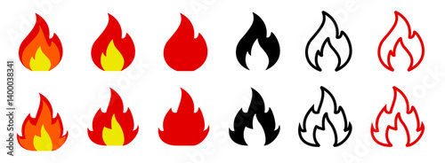 Set of red and orange fire flame, Fire icon collection. Fire flame symbol. Bonfire silhouette logotype. Flames symbols set flat style - stock vector.
