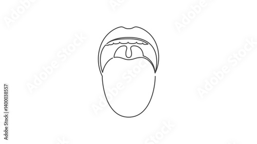 Animated outline icon. Healthcare body part collection. Mouth digestive system symbol. Black color on white background with alpha channel. Simple reveal and disappear animation.