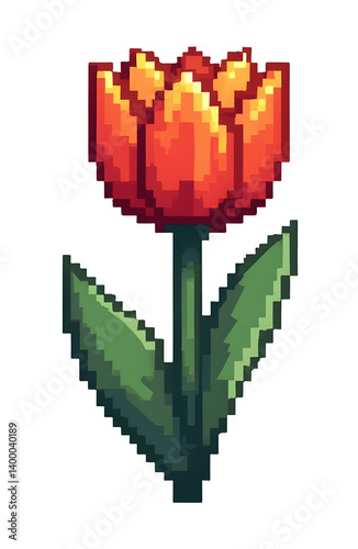 Obraz na płótnie Decorative clipart artwork of vibrant tulip flower in pixel art style for nature enthusiasts,isolated,transparent background,cut out w salonie