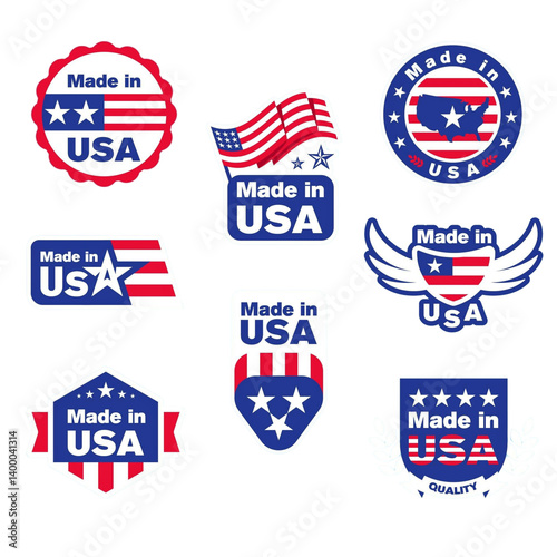 Made in USA Labels/Stickers and Badges – American Flag Icons for Branding, Packaging & Product Identity 
