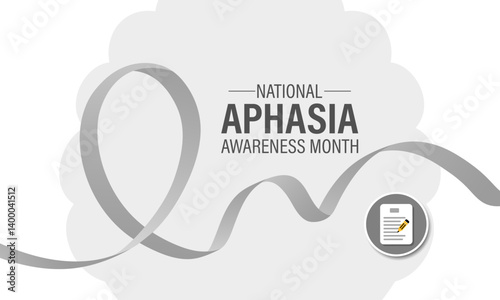 National Aphasia awareness month is observed every year in June. Human, brain with Realistic ribbon. Educate the public about aphasia a language disorder affecting speaking, writing, and comprehension