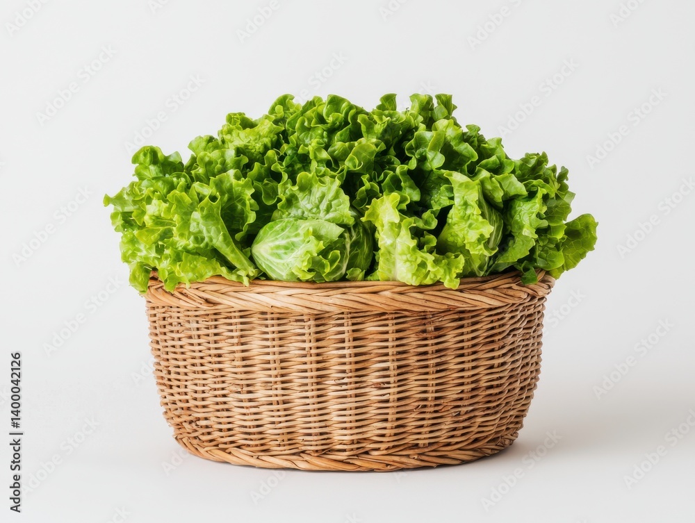 Fresh Green Lettuce in a Rustic Woven Basket Ready for Healthy Cooking and Salads Fresh Green Lettuce in a Rustic Woven Basket Ready for Healthy Cooking and Salads