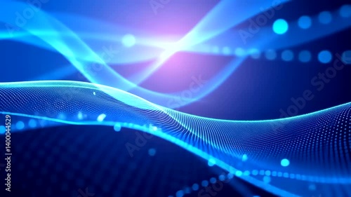 Abstract blue waves with glowing dots, creating a dynamic digital atmosphere, ideal for tech backgrounds