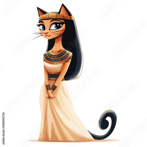 Bastet goddess color flat illustration for web and mobile design